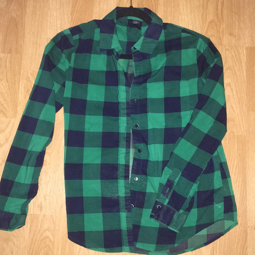 Green and Black Plaid Button Down